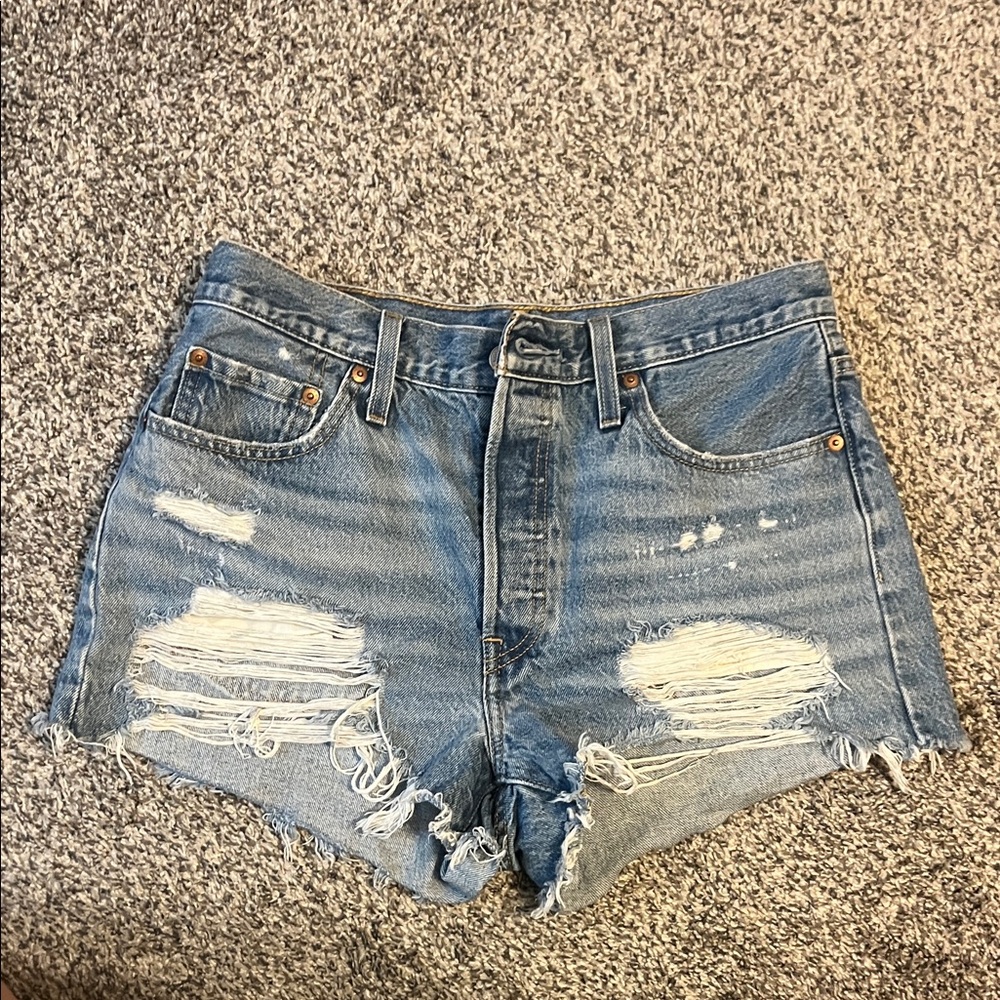 Distressed Blue Denim Shorts